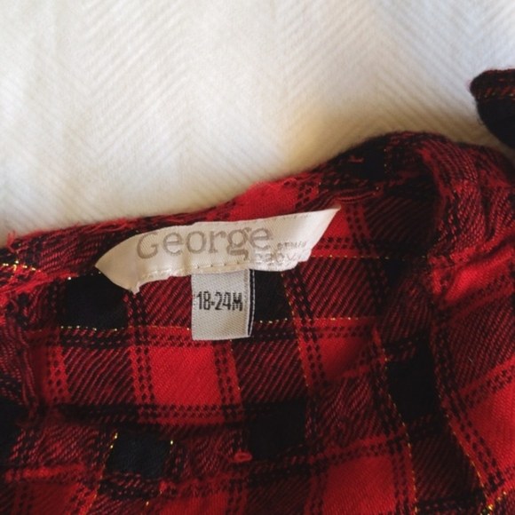 george red & black plaid rayon ruffle long sleeve blouse 18-24 months baby girl - Picture 5 of 7